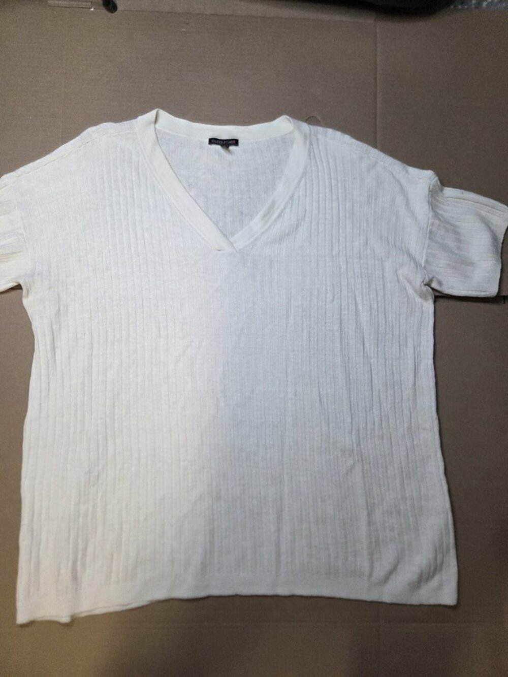 Eileen Fisher Women's Organic Linen Cotton V-Neck Tunic White Size L/XL Relaxed